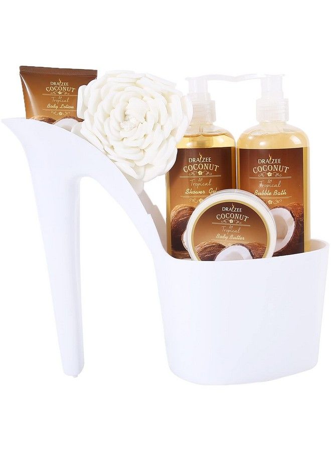 Heel Shoe Spa Gift Set Coconut Scented Bath Essentials Gift Basket With Shower Gel Bubble Bath Body Butter Body Lotion & Soft Eva Bath Puff Mother