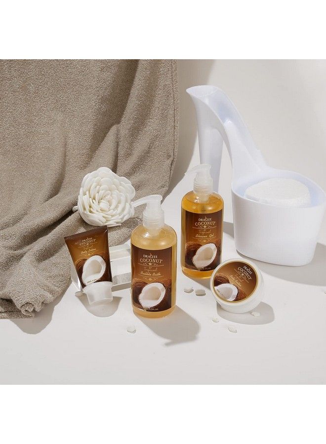 Heel Shoe Spa Gift Set Coconut Scented Bath Essentials Gift Basket With Shower Gel Bubble Bath Body Butter Body Lotion & Soft Eva Bath Puff Mother