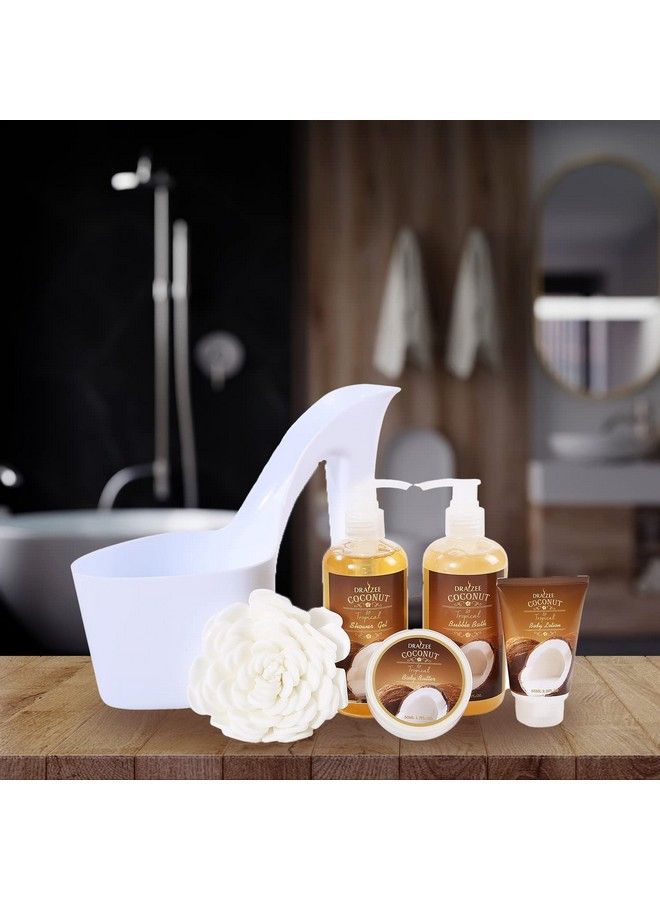 Heel Shoe Spa Gift Set Coconut Scented Bath Essentials Gift Basket With Shower Gel Bubble Bath Body Butter Body Lotion & Soft Eva Bath Puff Mother