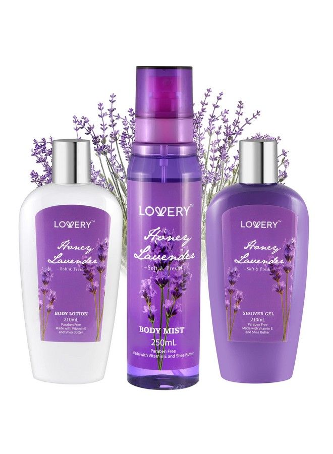 Bath And Body Gift Set For Women & Men Honey Lavender Home Spa Set With Natural Extracts Vitamin E Shea Butter Shower Gel Body Lotion Body Mist Personal Self Care Kit Body Care Travel Set