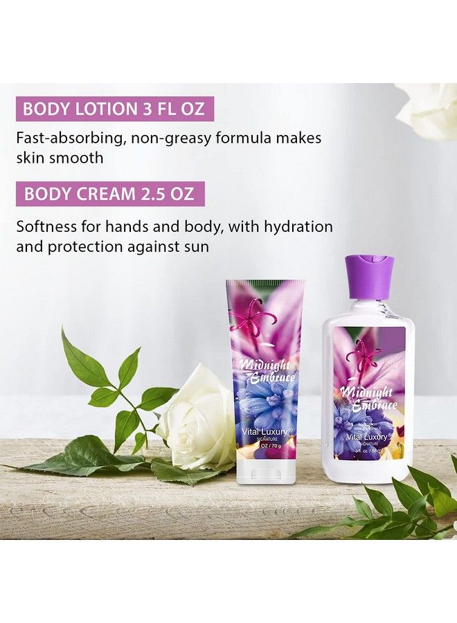Bath & Body Kit 3 Fl Oz Ideal Skincare Gift Home Spa Set Includes Body Lotion Shower Gel Body Cream And Fragrance Mist Valentines Day Gifts For Her And Him (Midnight Embrace)