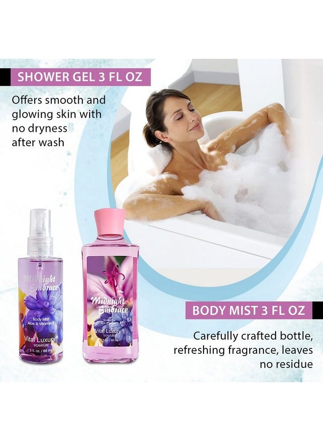 Bath & Body Kit 3 Fl Oz Ideal Skincare Gift Home Spa Set Includes Body Lotion Shower Gel Body Cream And Fragrance Mist Valentines Day Gifts For Her And Him (Midnight Embrace)
