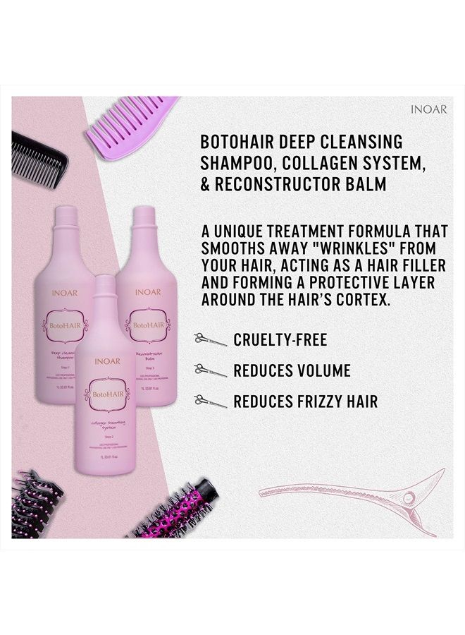 PROFESSIONAL - BotoHAIR Deep Cleansing Shampoo & BotoHAIR Collagen System & BotoHAIR Reconstructor Balm (33.8 Ounces)