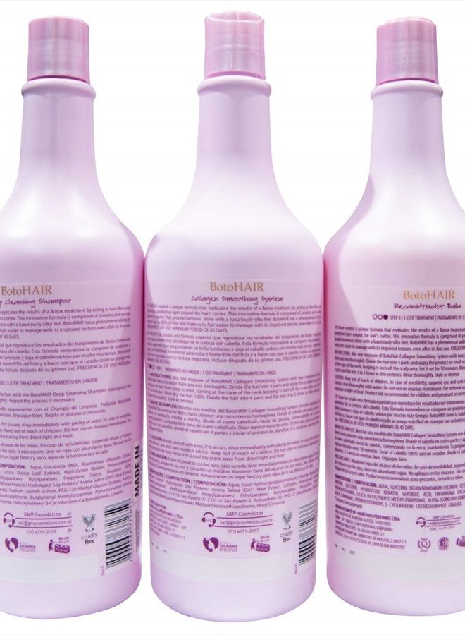 PROFESSIONAL - BotoHAIR Deep Cleansing Shampoo & BotoHAIR Collagen System & BotoHAIR Reconstructor Balm (33.8 Ounces)