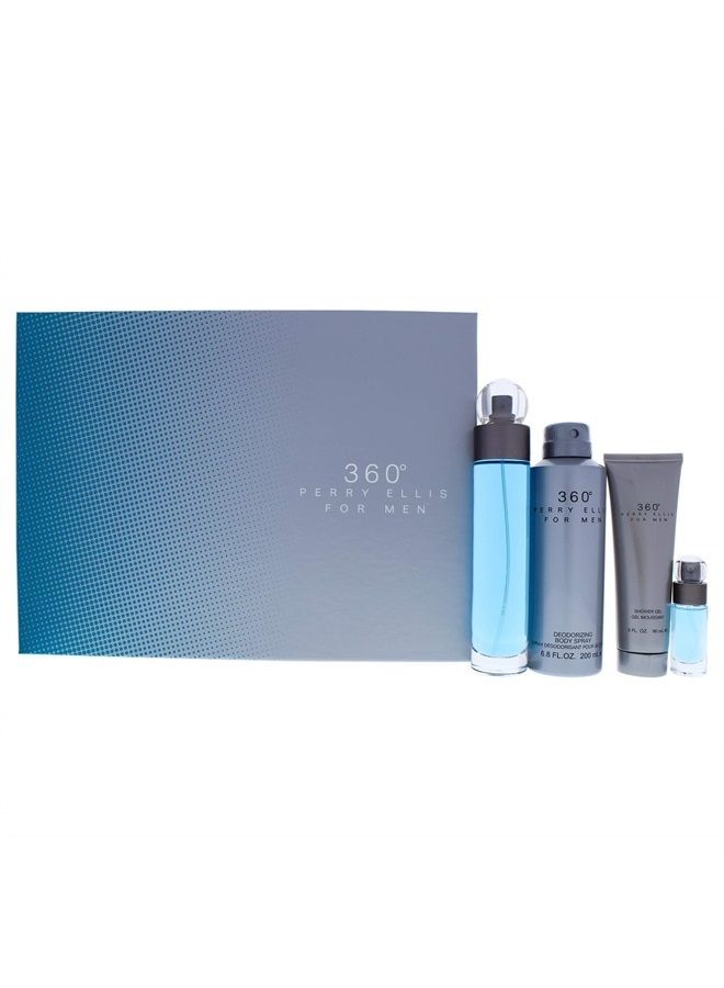 360 By Perry Ellis for Men - 4 Pc Gift Set 3.4oz Edt Spray, 6.8oz Deodorizing Body Spray, 3.0oz Shower Gel, 0.25oz Edt Spray, 4count