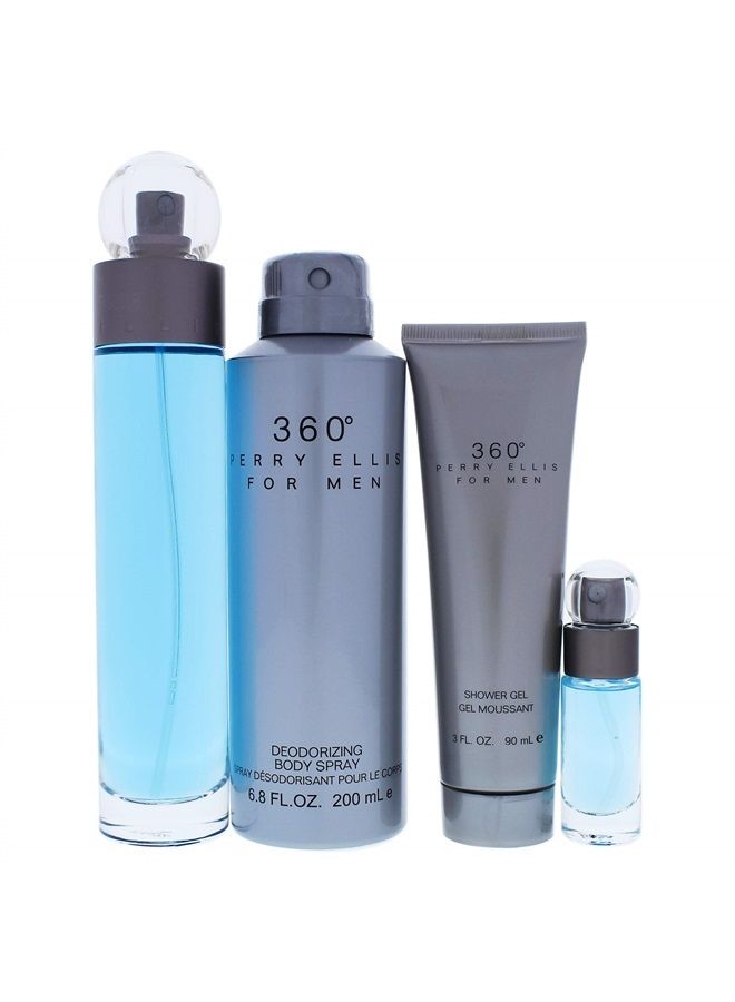 360 By Perry Ellis for Men - 4 Pc Gift Set 3.4oz Edt Spray, 6.8oz Deodorizing Body Spray, 3.0oz Shower Gel, 0.25oz Edt Spray, 4count