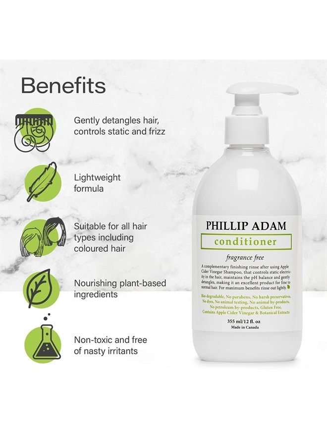 Fragrance Free Conditioner - Apple Cider Vinegar Formula - No Parabens - For All Hair Types - 12 Ounce