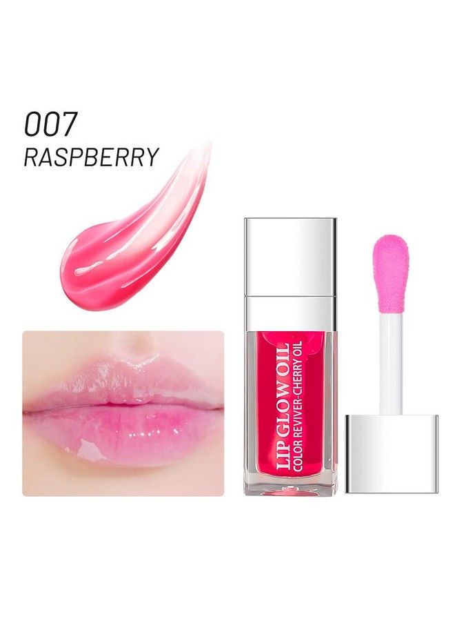 Plumping Lip Oil Hydrating Gloss Tinted Lip Balm Transparent Lip Care Big Brush Head Glitter Shine Long Lasting Nourishing Nonsticky Fresh Texture (Raspberry) 0.2 Oz