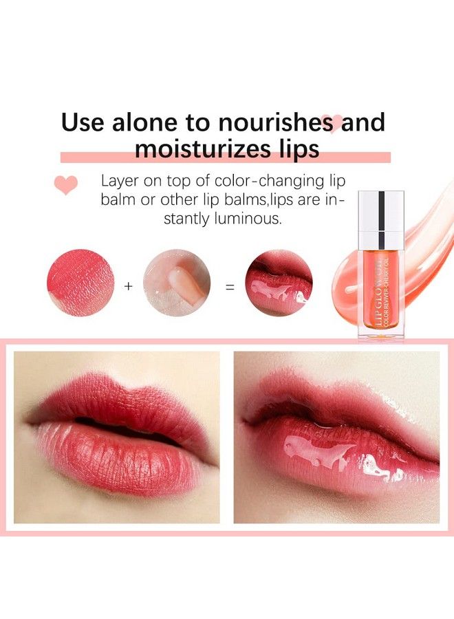 Plumping Lip Oil Hydrating Gloss Tinted Lip Balm Transparent Lip Care Big Brush Head Glitter Shine Long Lasting Nourishing Nonsticky Fresh Texture (Raspberry) 0.2 Oz
