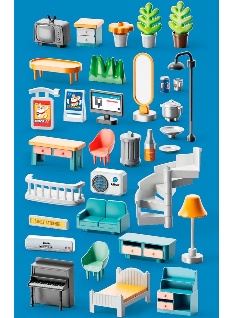 Country Style Dream House Building Set 1802, 246 Big Blocks Gift Toys For Girls & Boys 3+ Years Old, Kids Learning and Education Doll House with Rooms Accessories & Warm Light