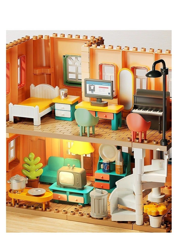 Country Style Dream House Building Set 1802, 246 Big Blocks Gift Toys For Girls & Boys 3+ Years Old, Kids Learning and Education Doll House with Rooms Accessories & Warm Light