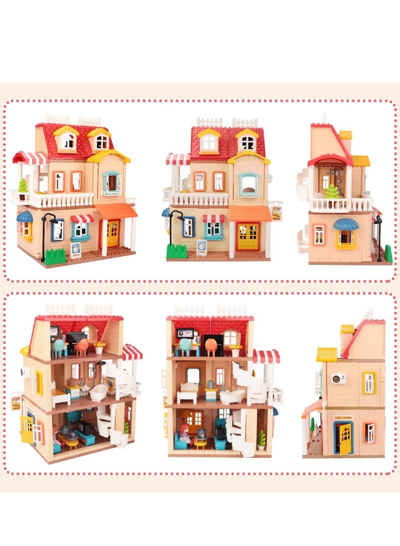 Country Style Dream House Building Set 1802, 246 Big Blocks Gift Toys For Girls & Boys 3+ Years Old, Kids Learning and Education Doll House with Rooms Accessories & Warm Light