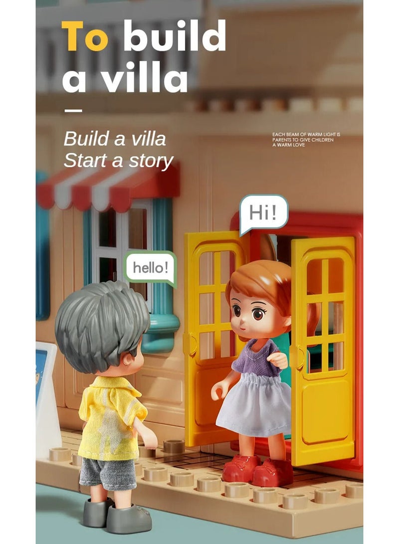 Country Style Dream House Building Set 1802, 246 Big Blocks Gift Toys For Girls & Boys 3+ Years Old, Kids Learning and Education Doll House with Rooms Accessories & Warm Light