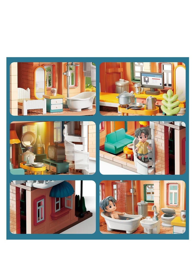 Country Style Dream House Building Set 1802, 246 Big Blocks Gift Toys For Girls & Boys 3+ Years Old, Kids Learning and Education Doll House with Rooms Accessories & Warm Light