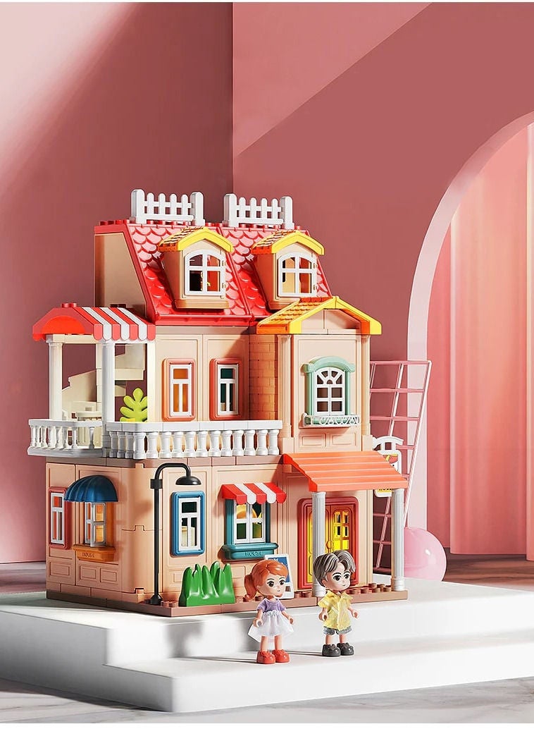 Country Style Dream House Building Set 1802, 246 Big Blocks Gift Toys For Girls & Boys 3+ Years Old, Kids Learning and Education Doll House with Rooms Accessories & Warm Light