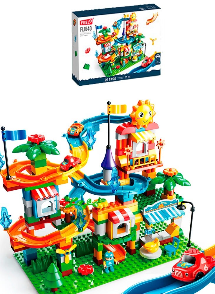 Cars Slide Building Set FL1640, 211 Big Blocks Gift Toy for Boys and Girls 3+ Years Old, Interactive and STEM Game To Enjoy and Learn With Family and Friends