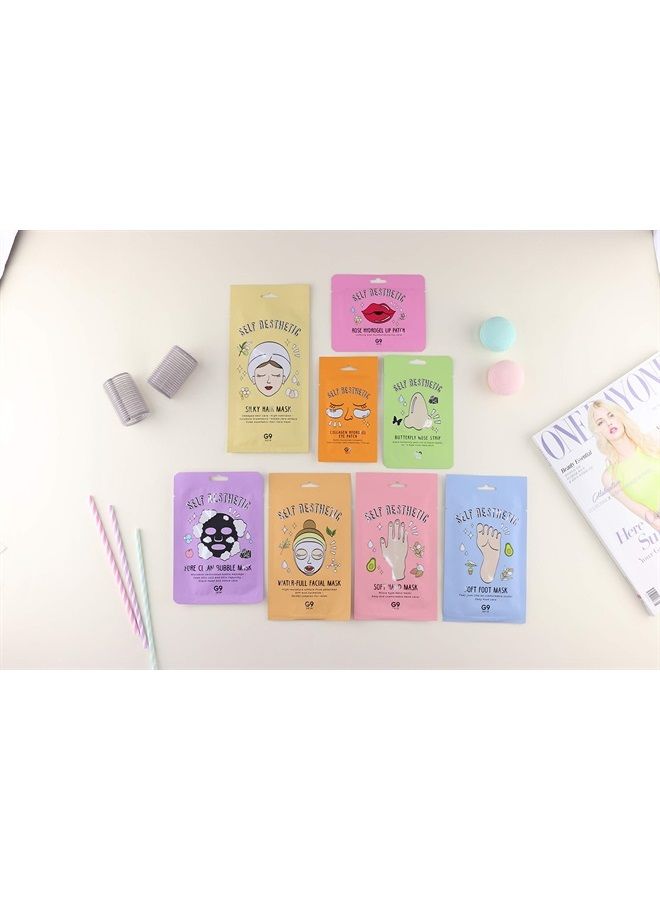 Korean Home Care Mask, Head to toe, Spa, Hand, Foot, Hair, Facial, Nose, Eye, Lip Care Mask, G9SKIN Self Aesthetic Home Care Mask Set, 8 Sheets