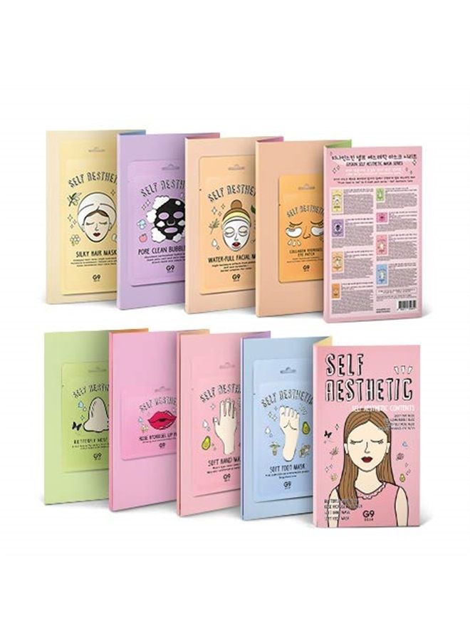 Korean Home Care Mask, Head to toe, Spa, Hand, Foot, Hair, Facial, Nose, Eye, Lip Care Mask, G9SKIN Self Aesthetic Home Care Mask Set, 8 Sheets
