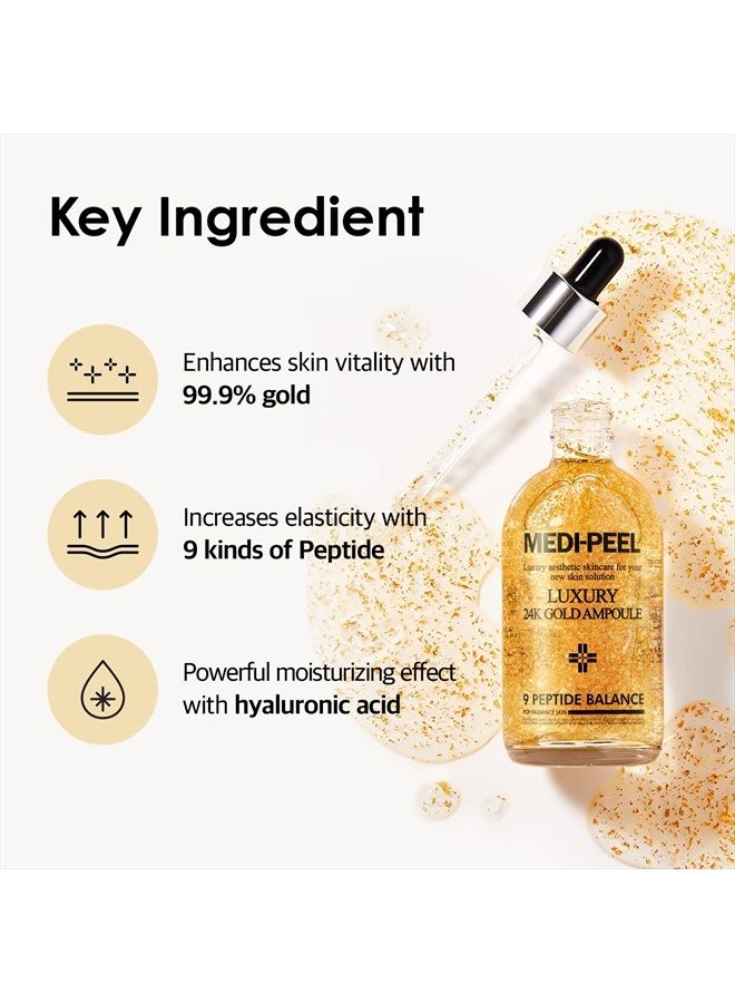 MEDI-PEEL Pure Gold 24K Ampoule 3.38 fl.oz / 100ml | 99.9% 24K Pure Gold All in One Ampoule, 5 Revitalizing Extracts To Minimize Moisture Loss, Brightens | Korean Skincare, For All Skin Types