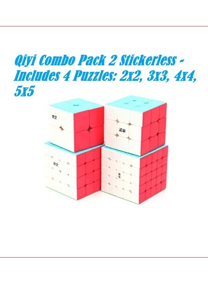 Qiyi Combo  Stickerless Pack 2 Includes 4 Puzzles: 2x2, 3x3, 4x4, 5x5