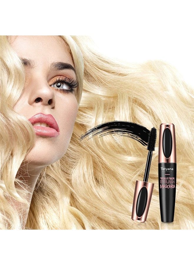 4D Silk Fiber Lash Mascara Waterproof, Luxuriously Longer, Thicker, Voluminous Eyelashes, Long-Lasting, Dramatic Extension, Smudge-proof, Hypoallergenic Formula