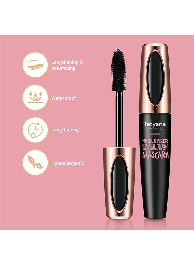 4D Silk Fiber Lash Mascara Waterproof, Luxuriously Longer, Thicker, Voluminous Eyelashes, Long-Lasting, Dramatic Extension, Smudge-proof, Hypoallergenic Formula
