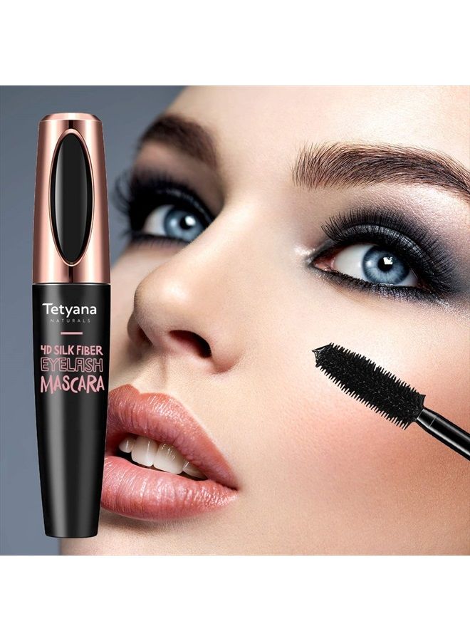 4D Silk Fiber Lash Mascara Waterproof, Luxuriously Longer, Thicker, Voluminous Eyelashes, Long-Lasting, Dramatic Extension, Smudge-proof, Hypoallergenic Formula