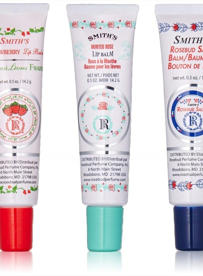 Tube 3 Pack: Smith's Rosebud Salve + Smith's Strawberry Lip Balm + Smith's Minted Rose Lip Balm