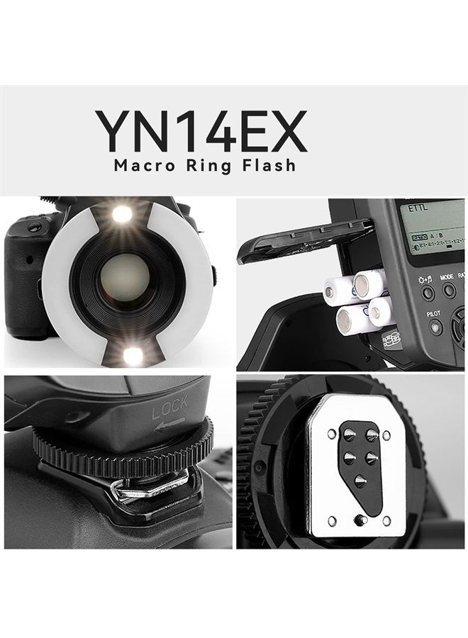 YN-14EX YN14EX TTL Macro Ring Flash, LED Flash Light with Adapter Ring for Canon EOS DSLR Cameras, as Canon MR-14EX