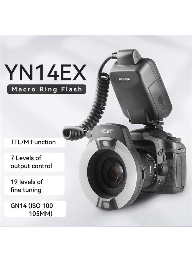 YN-14EX YN14EX TTL Macro Ring Flash, LED Flash Light with Adapter Ring for Canon EOS DSLR Cameras, as Canon MR-14EX