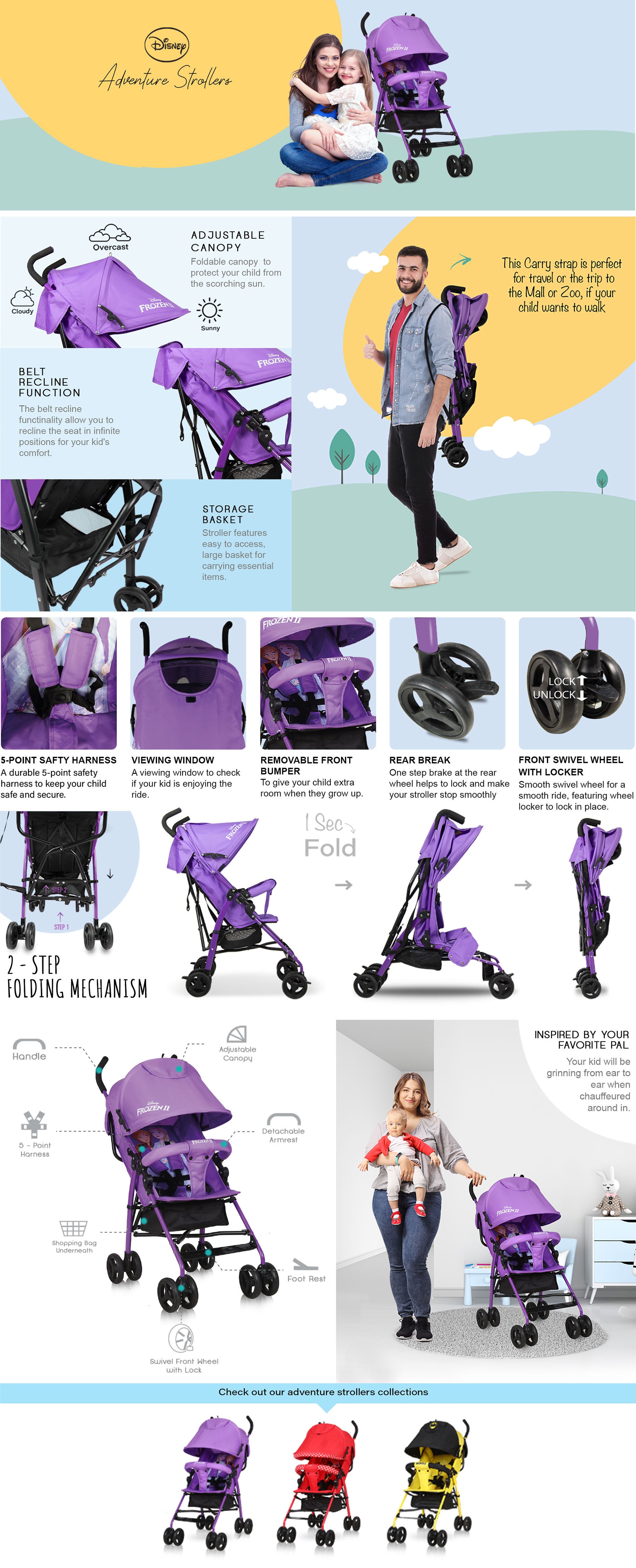 Mickey Mouse Lightweight Adventure Stroller With Storage Cabin |