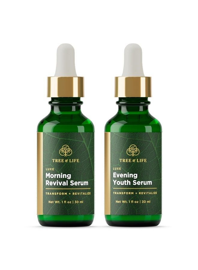 Tree of Life Luxe Age Defying Serum Combo Pack, Luxe Morning Revival Serum and Luxe Evening Youth Facial Serum, 2 Count x 1 Fl Oz