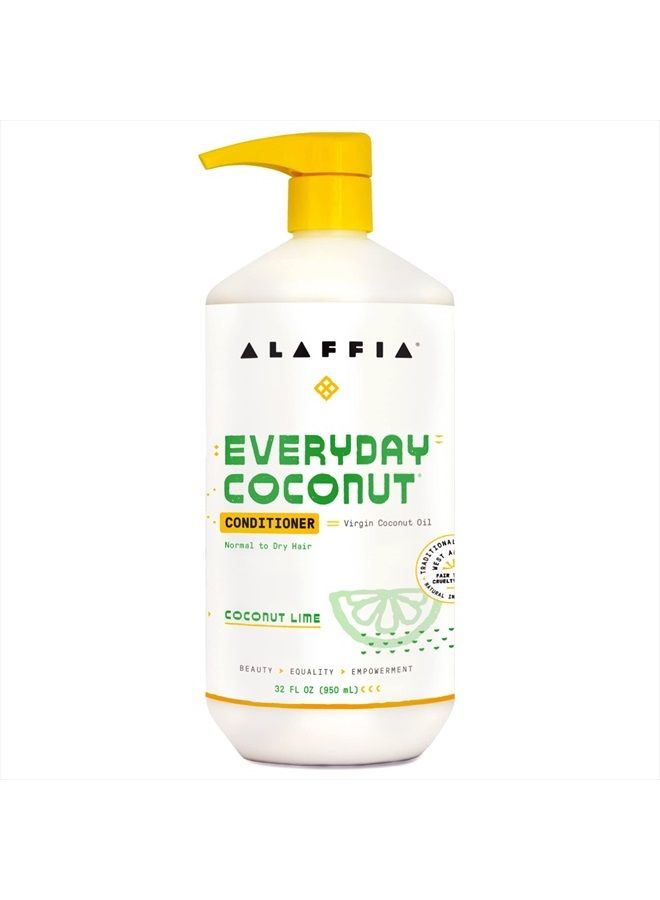 Everyday Coconut Conditioner, Normal to Dry Hair, Moisturizing Support of Scalp and Hair with Ginger, Coconut Oil, and Shea Butter, Fair Trade, Coconut Lime, 32 Fl Oz