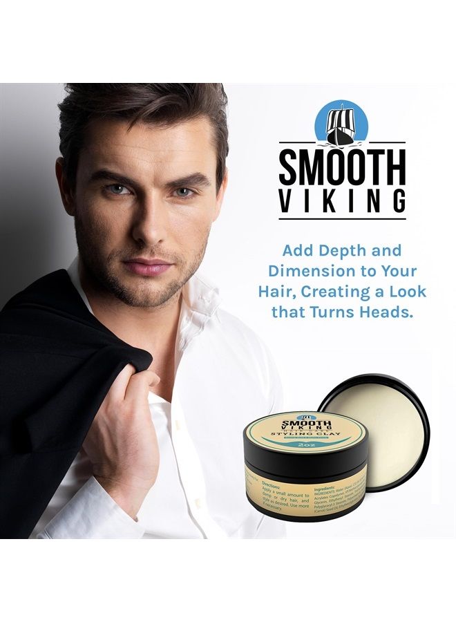 Smooth Viking Hair Clay for Men - Strong Hold, Matte Finish Hair Styling Product for Effortless Styling, Long-Lasting Control & Polished Appearance, 2oz