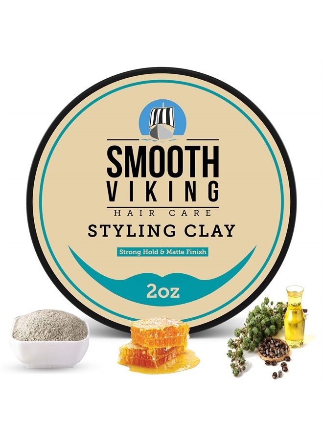 Smooth Viking Hair Clay for Men - Strong Hold, Matte Finish Hair Styling Product for Effortless Styling, Long-Lasting Control & Polished Appearance, 2oz