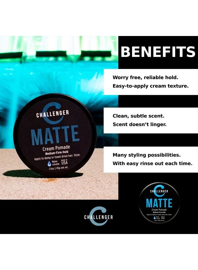 Men's Matte Cream Pomade, 1.5 Ounce | Natural Finish, Clean & Subtle Scent | Medium Firm Hold | Best Water Based Hair Styling Paste, Wax, Fiber, Clay, & Gel All In One