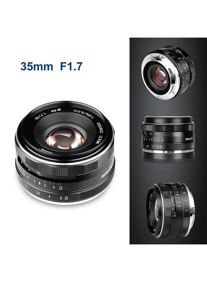 35mm F1.7 Large Aperture Manual Focus Prime Fixed Lens APS-C Compatible with Sony E-Mount Mirrorless Cameras NEX 3 3N NEX 5R NEX 6 7 A6600 A6400 A5000 A5100 A6000 A6100 A6300 A6500 A3000