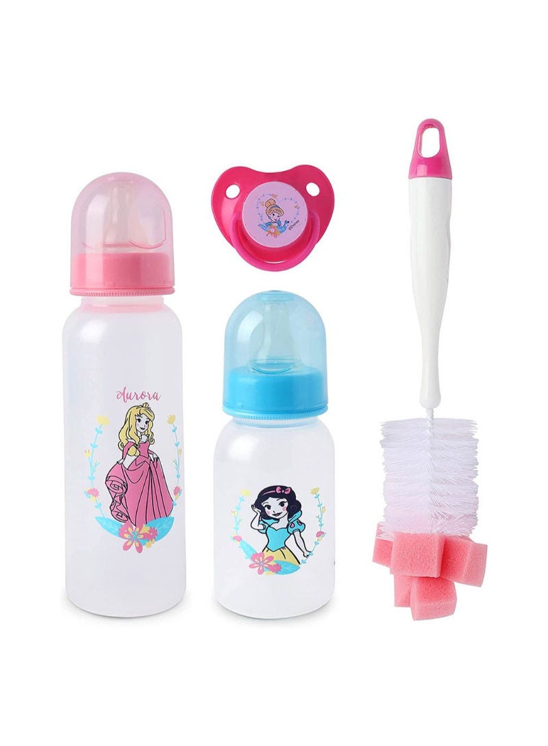 Princess Feeding Combo Gift Set For Baby With Feeding Bottle Soother And Bottle Brush Pack Of 4Pcs TRHA1729