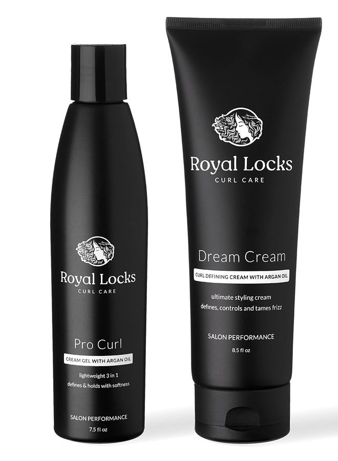 Pro Curl Cream Gel & Dream Cream Set | Curly Hair Styling Cream Gel (7.5 fl oz) & Curl Defining Cream with Argan Oil (8.5 fl oz), Hold & Frizz Control, For Curly, Wavy & Coily Hair