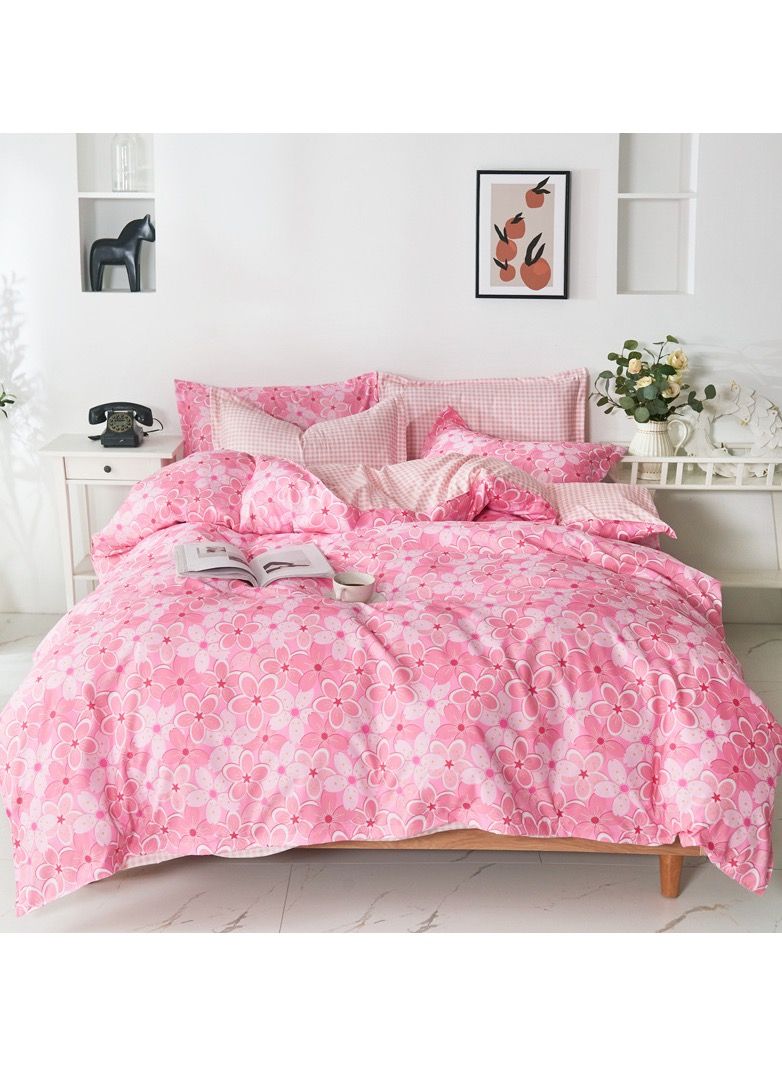 4 Piece Pink Printed Bedding Set