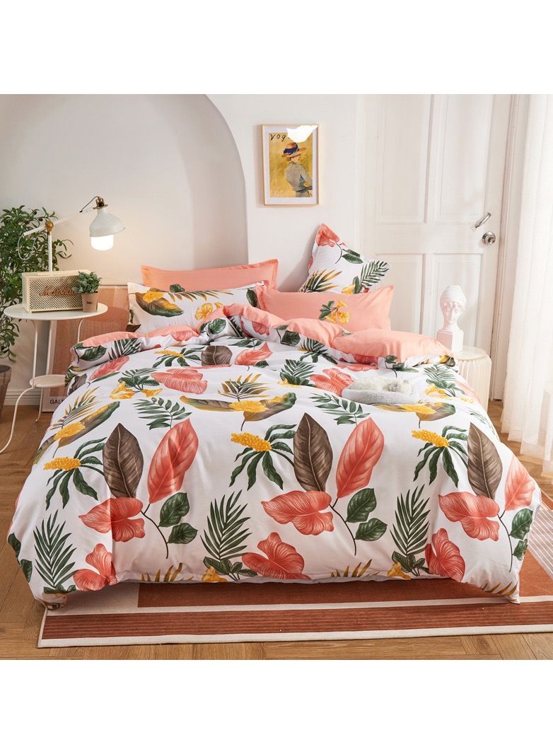 3-Piece Floral Design Bedding Set Cotton Multicolour Queen
