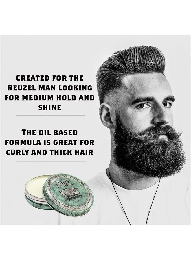 Reuzel Green Grease Medium Hold Pomade - Concentrated Oil Hairstyling Formula With Natural, Firm And Organic Hold - Defining Grooming Product With Effortless Shine - Original Fragrance