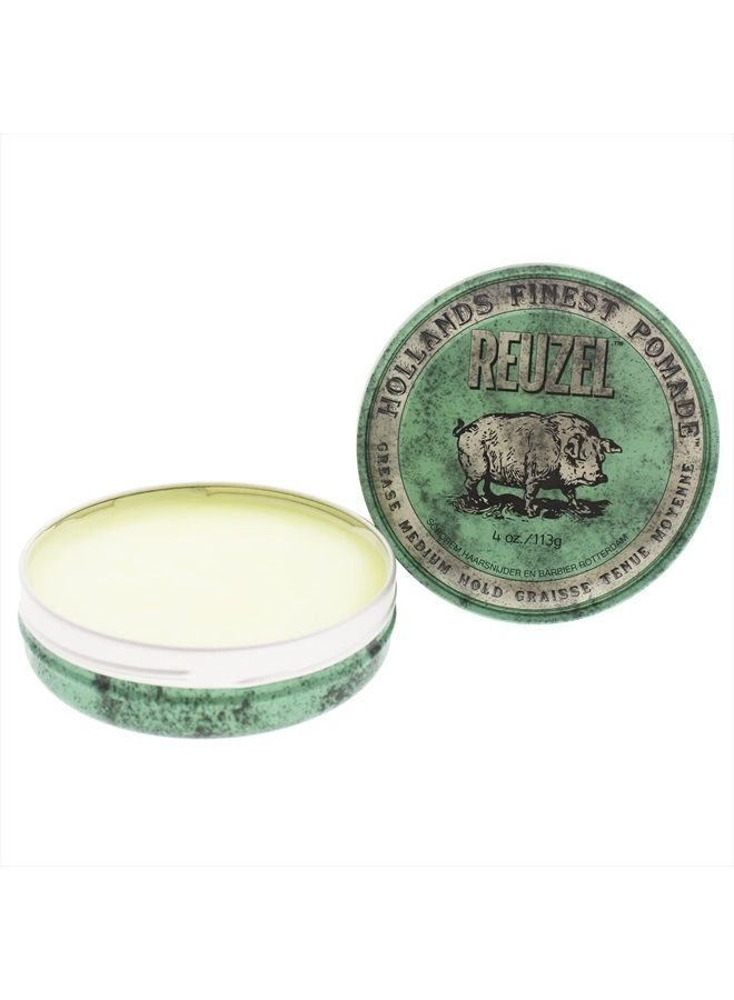 Reuzel Green Grease Medium Hold Pomade - Concentrated Oil Hairstyling Formula With Natural, Firm And Organic Hold - Defining Grooming Product With Effortless Shine - Original Fragrance