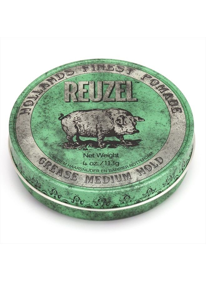 Reuzel Green Grease Medium Hold Pomade - Concentrated Oil Hairstyling Formula With Natural, Firm And Organic Hold - Defining Grooming Product With Effortless Shine - Original Fragrance