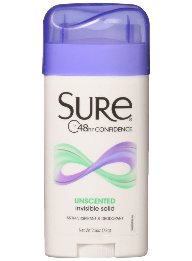 Sure Anti-Perspirant Deodorant Invisible Solid Unscented, Unscented 2.6 oz (Pack of 2)