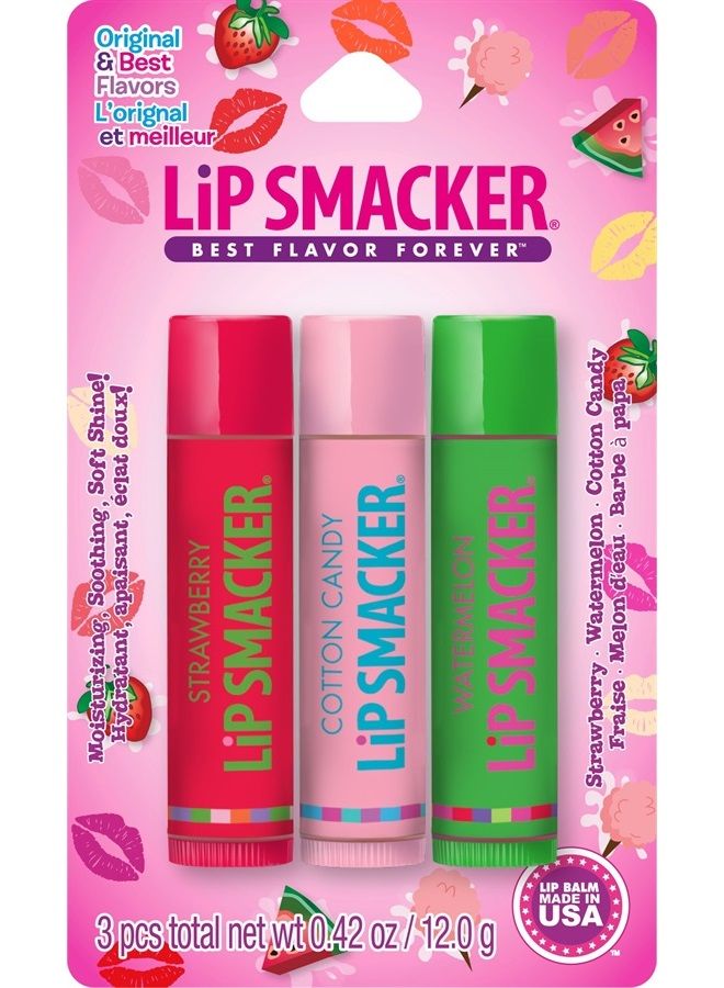 s Flavored Lip Balm Trio Original & Best, Strawberry Watermelon, Cotton Candy, Clear Matte, For Kids, Women, Men,3 Count (Pack of 1)