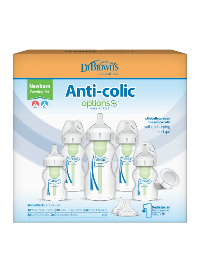 Pp W-N Anti-Colic Options+ Newborn Feeding Set (2X150 Ml & 3X270 Ml Bottles, 2Xl2 Nipples, 2 Storage Caps, 3 Cleaning Brushes)