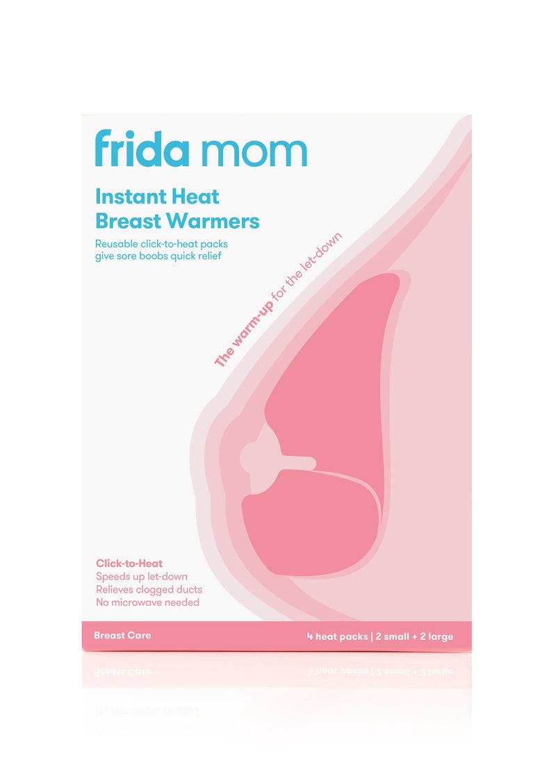 Frida Mom Instant Heat Reusable Breast Warmers - Reusable Click-to-Heat Relief in an Instant for Nursing + Pumping Moms - 2 Sets - 2 Small + 2 Large Heat Packs