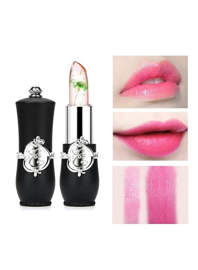 Pack of 6 Crystal Flower Jelly Lipstick, Long Lasting Nutritious Lip Balm Lips Moisturizer Magic Temperature Color Change Lip Gloss (Black)