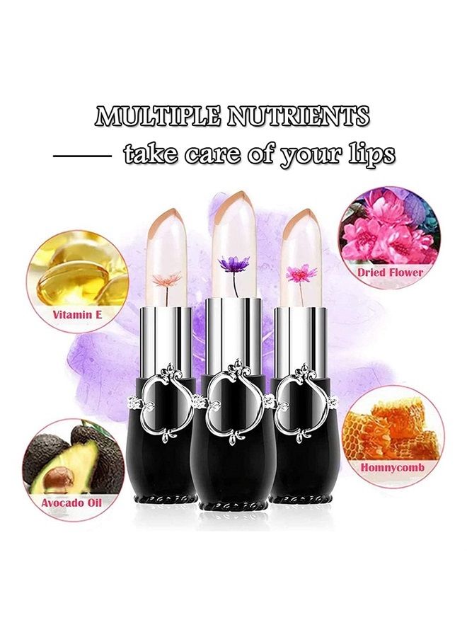 Pack of 6 Crystal Flower Jelly Lipstick, Long Lasting Nutritious Lip Balm Lips Moisturizer Magic Temperature Color Change Lip Gloss (Black)